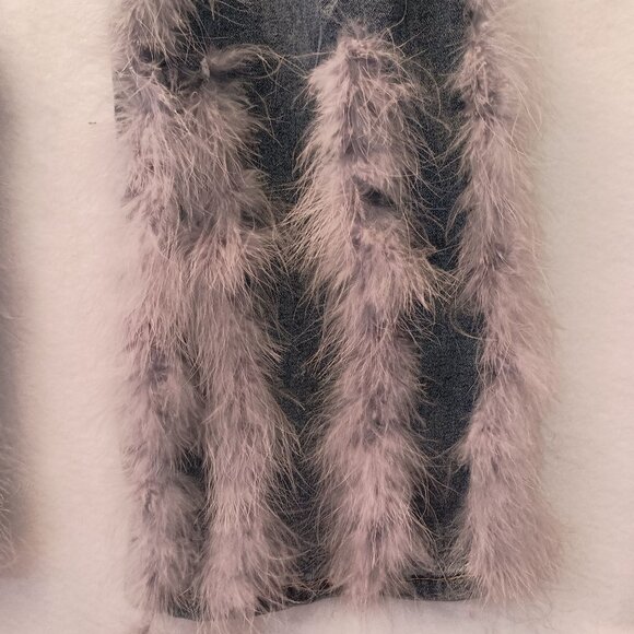 PlusWear Thrashed Women Glam Blue Jeans Flare Legs with Feathers Hippie  Size XL - Picture 12 of 12